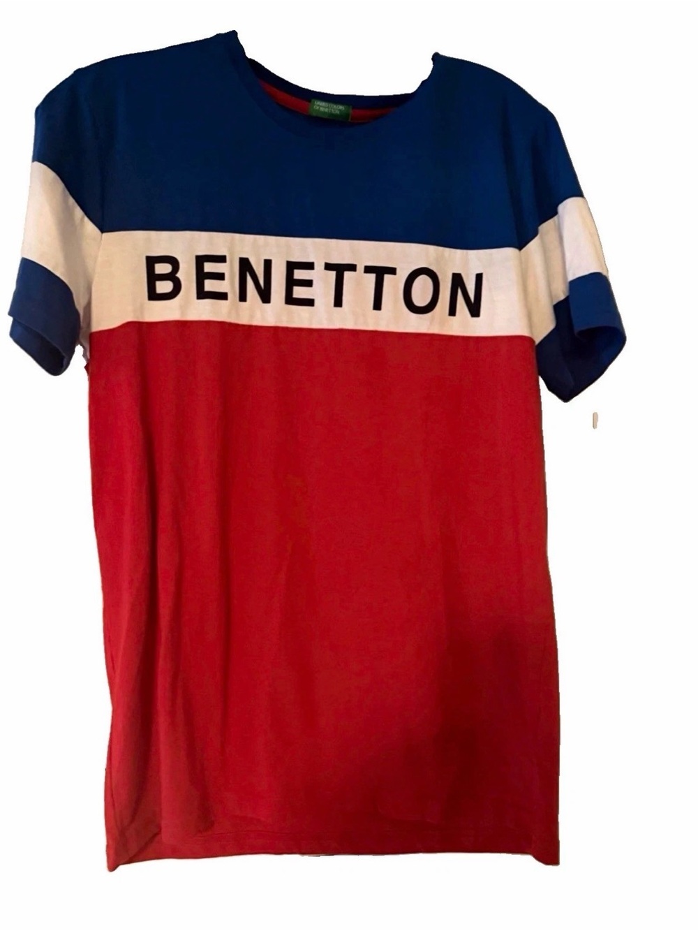 United Colors of Benetton Men’s Colorblock T-Shirt Blue White Red Vintage Large
